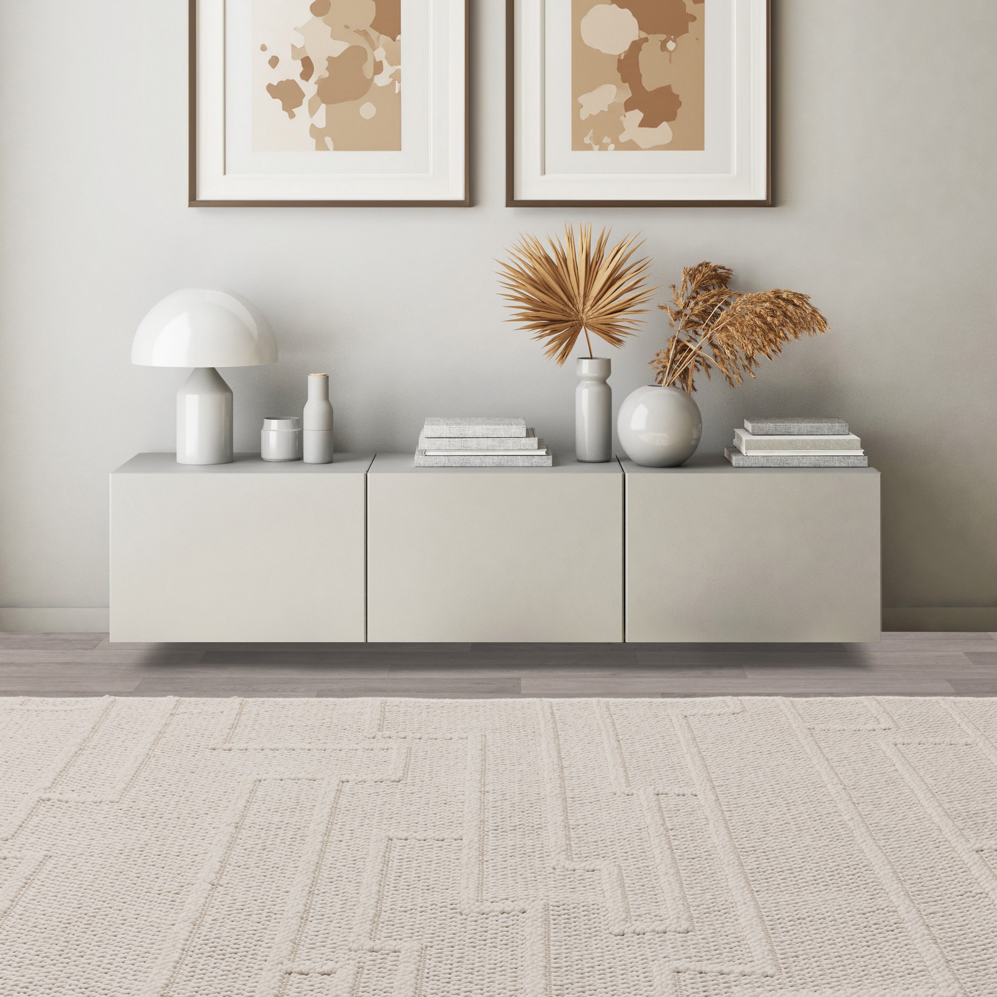 Camber Track Modern Textured Rugs In Ivory White